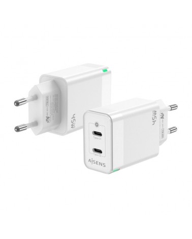 Cargador gan de pared aisens asch-45w2p005-w/ 2xusb tipo-c/ 45w