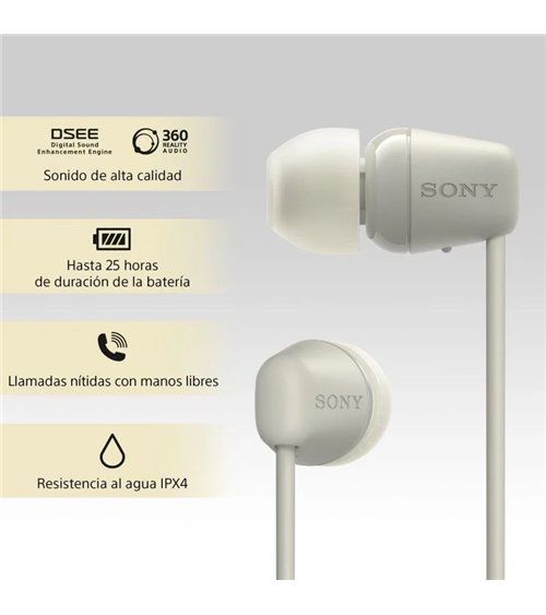 Auriculares inalámbrico intrauditivos sony wi-c100/ con micrófono/ bluetooth/ beige