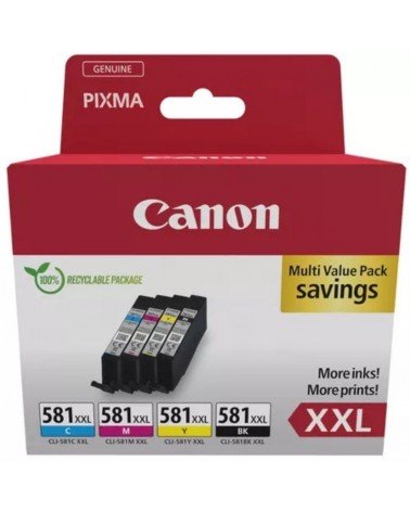 Cartucho de tinta original canon cli-581xxl multipack alta capacidad/ cian/ magenta/ amarillo/ negro