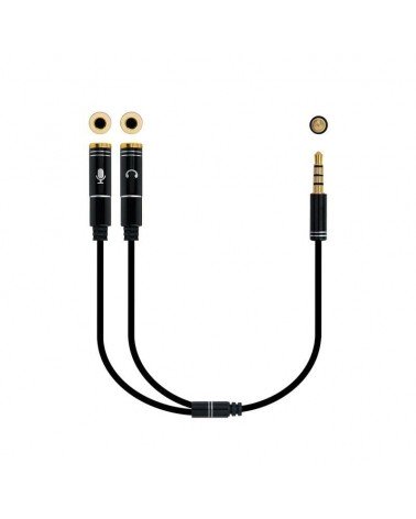 Adaptador audio nanocable 10.24.1202/ jack 3.5 macho - 2x jack 3.5 hembra/ 30cm/ negro