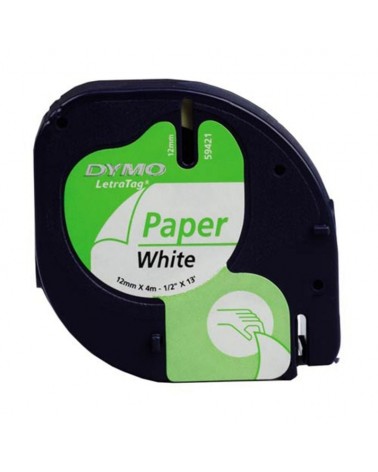 Cinta rotuladora adhesiva de papel dymo 59421/ para letratag/ 12mm x 4m/ blanca