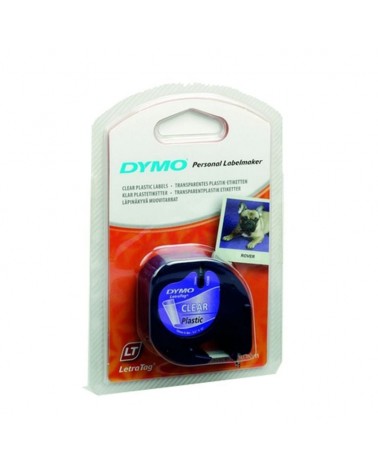 Cinta rotuladora adhesiva de plástico dymo 12267/ para letratag/ 12mm x 4m/ negra-transparente