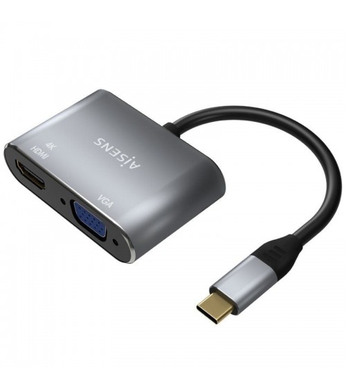 Conversor aisens a109-0627/ hdmi hembra - vga hembra - usb tipo-c macho/ 15cm/ gris