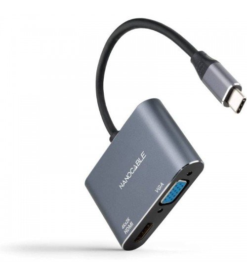 Conversor nanocable 10.16.4303/ usb tipo-c macho/ hdmi hembra - vga hembra/ 15cm/ gris