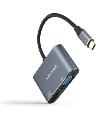 Conversor nanocable 10.16.4303/ usb tipo-c macho/ hdmi hembra - vga hembra/ 15cm/ gris