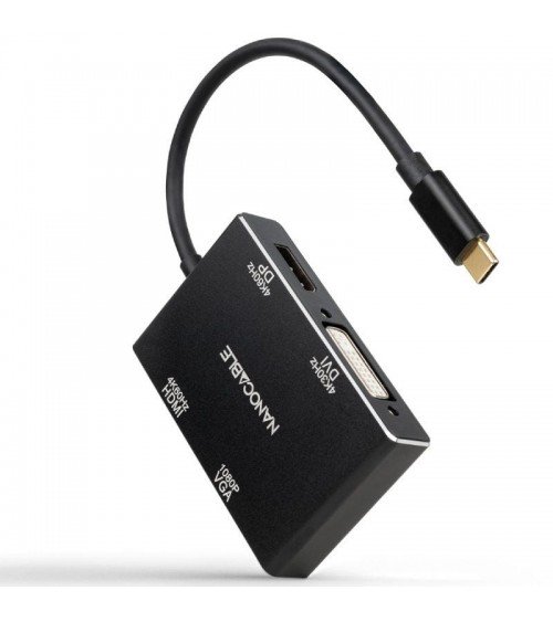 Conversor nanocable 10.16.4307/ usb tipo-c macho - vga hembra/ dvi hembra/ hdmi hembra/ displayport hembra/ 10cm/ negro