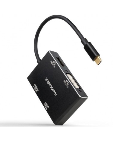 Conversor nanocable 10.16.4307/ usb tipo-c macho - vga hembra/ dvi hembra/ hdmi hembra/ displayport hembra/ 10cm/ negro