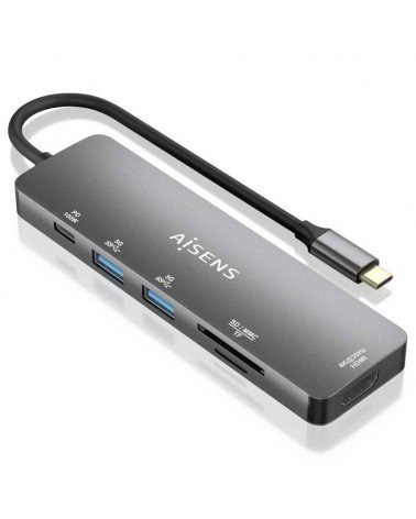 Docking usb tipo-c aisens asuc-6p016-gr/ 1xhdmi/ 2xusb/ 1xlector tarjetas/ 1xusb tipo-c pd/ gris