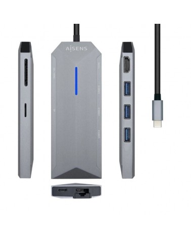 Docking usb tipo-c aisens asuc-8p004-gr/ 1xhdmi/ 3xusb/ 1xrj45/ 1xlector tarjetas / 1xusb tipo-c pd/ gris