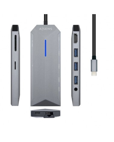 Docking usb tipo-c aisens asuc-9p001-gr/ 1xhdmi/ 3xusb/ 1xrj45/ 1xaudio/ 1xlector tarjetas / 1xusb tipo-c pd/ gris