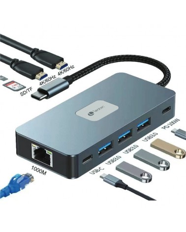 Docking usb tipo-c leotec leds02/ 3xusb/ 1xusb tipo-c/ 1xusb tipo-c pd/ 2xhdmi 4k/ 1xrj45/ 1xlector tarjetas sd y microsd/ gris