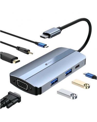 Docking usb tipo-c leotec leds04/ 2xusb/ 1xusb tipo-c/ 1xusb tipo-c pd/ 1xhdmi/ 1xvga/ 1xaudio/ azul