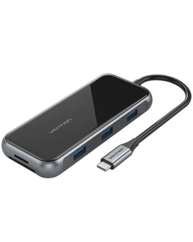 Docking usb tipo-c vention tflhb/ 1xhdmi 4k/ 3xusb/ 1xrj45/ 1xlector de tarjetas/ 1xtrrs 3.5/ 1xusb tipo-c pd/ gris
