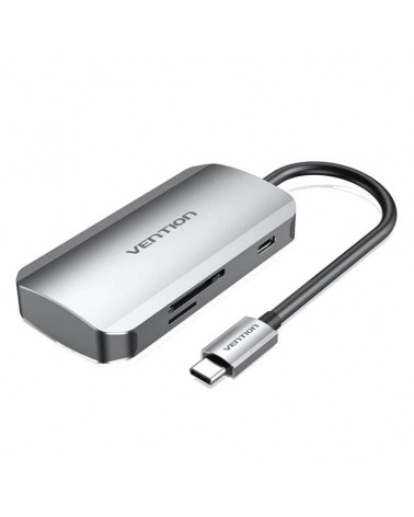 Docking usb tipo-c vention tnhhb/ 3xusb/ 1xusb tipo-c pd/ 1xlector tarjetas sd y microsd/ gris