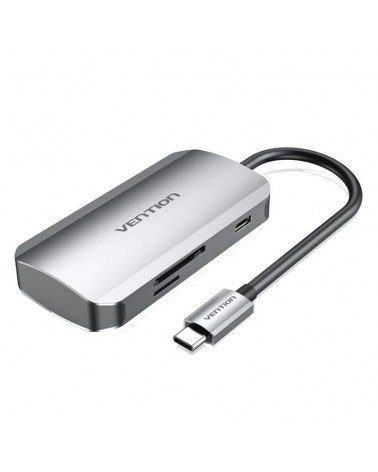Docking usb tipo-c vention tnhhb/ 3xusb/ 1xusb tipo-c pd/ 1xlector tarjetas sd y microsd/ gris