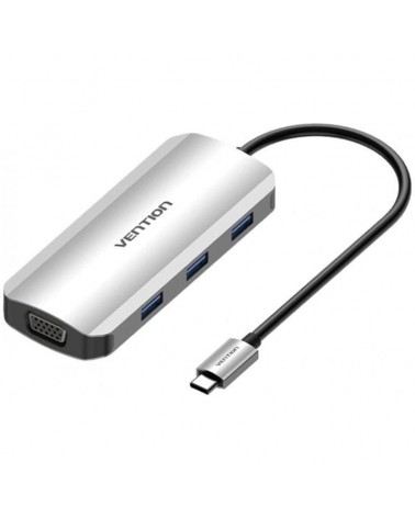 Docking usb tipo-c vention toihb/ 1xhdmi/ 1xvga/ 3xusb/ 1xusb tipo-c pd/ gris