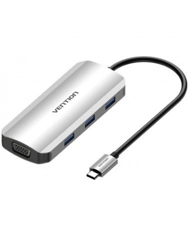 Docking usb tipo-c vention toihb/ 1xhdmi/ 1xvga/ 3xusb/ 1xusb tipo-c pd/ gris