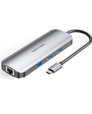 Docking usb tipo-c vention tokhb/ 1xhdmi/ 3xusb/ 1xusb tipo-c pd/ 1xrj45/ 1xlector tarjetas sd y microsd/ gris