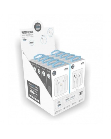 Expositor de auriculares tech one tech eartech tec1203/ con micrófono/ lightning/ incluye 10 auriculares blancos