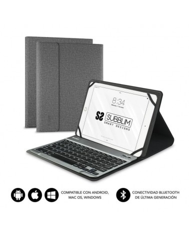 Funda con teclado subblim keytab pro bluetooth para tablets de 10.1'-10.8'/ gris