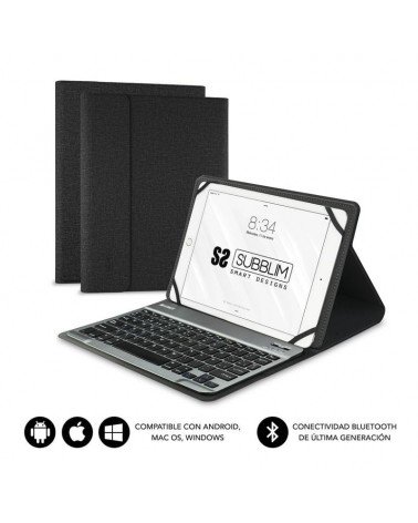 Funda con teclado subblim keytab pro bluetooth para tablets de 10.1'-10.8'/ negra