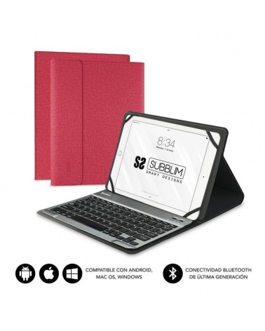 Funda con teclado subblim keytab pro bluetooth para tablets de 10.1'-10.8'/ roja
