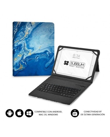 Funda con teclado subblim keytab pro bluetooth para tablets de 9'-11'/ marmol azul