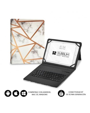 Funda con teclado subblim keytab pro bluetooth para tablets de 9'-11'/ marmol blanco