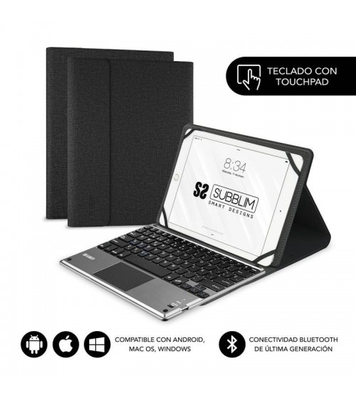 Funda con teclado subblim keytab pro bluetooth touchpad para tablets de 10.1'-10.8'/ negra