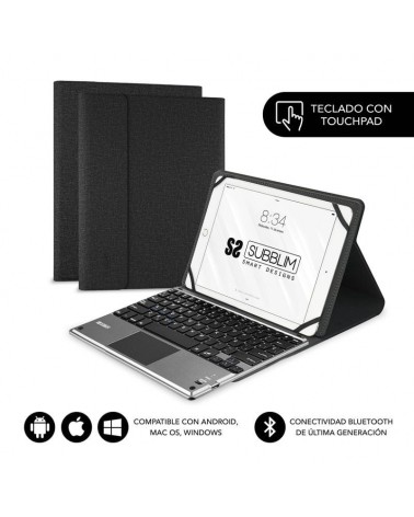 Funda con teclado subblim keytab pro bluetooth touchpad para tablets de 10.1'-10.8'/ negra
