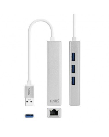 Hub usb 3.0 nanocable 10.03.0403/ 3xusb/ 1xrj45/ gris