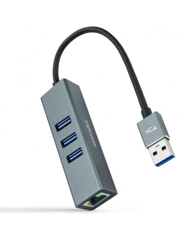 Hub usb 3.0 nanocable 10.03.0407/ 3xusb/ 1xrj45/ gris