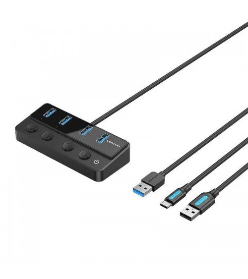 Hub usb 3.0 vention chwbf/ 4xusb/ 1xusb tipo-c pd/ incluye cable carga usb macho - usb tipo-c macho