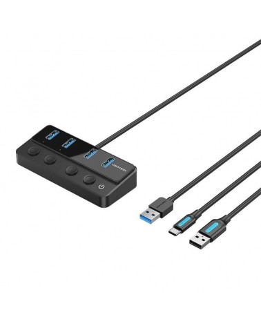 Hub usb 3.0 vention chwbf/ 4xusb/ 1xusb tipo-c pd/ incluye cable carga usb macho - usb tipo-c macho