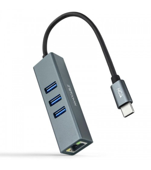 Hub usb tipo-c nanocable 10.03.0408/ 3xusb/ 1xrj45/ gris