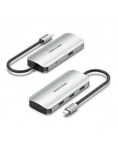 Hub usb tipo-c vention tnahb/ 4xusb/ 1xmicrousb pd