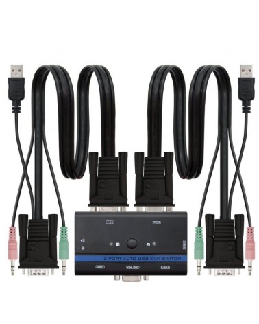Kvm switch nanocable 10.12.0001/ pc - cpu: 2 vga + 2 usb + 4 jack 3.5 / consola: 2 usb + vga + 2 jack 2.5/ 1.4m