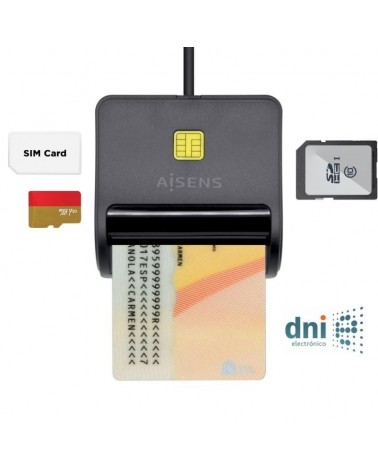 Lector de dni y tarjetas aisens ascr-sn02sd-bk/ negro