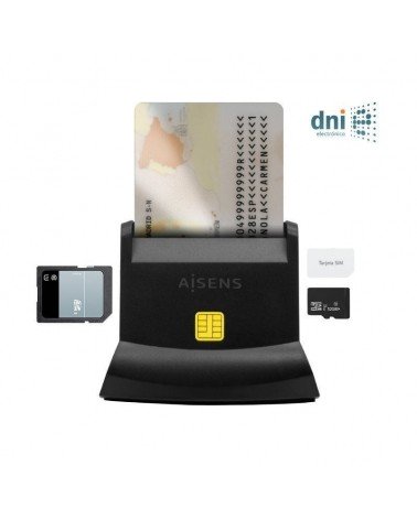 Lector de dni y tarjetas aisens ascr-sn04csd-bk/ usb tipo-c/ negro