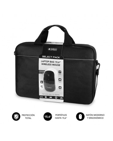 Maletín + ratón inalámbrico subblim select pack para portátiles hasta 15.6'/ cinta para trolley/ negro