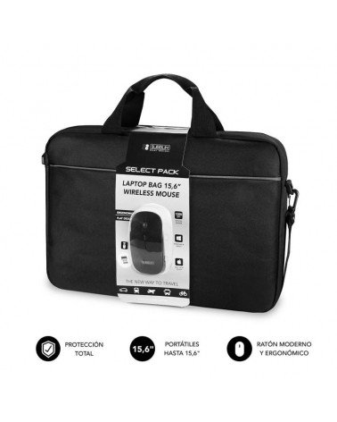 Maletín + ratón inalámbrico subblim select pack para portátiles hasta 15.6'/ cinta para trolley/ negro