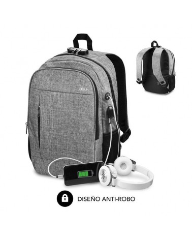 Mochila subblim urban lock para portátiles hasta 16'/ puerto usb/ antirrobo/ gris