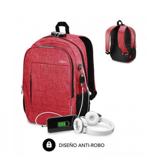 Mochila subblim urban lock para portátiles hasta 16'/ puerto usb/ antirrobo/ rojo