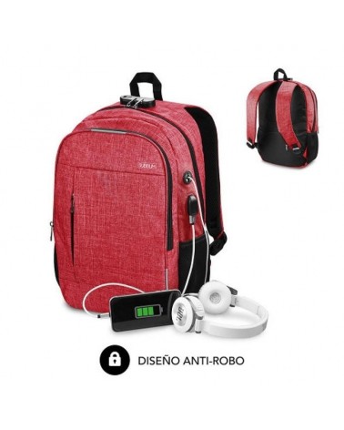 Mochila subblim urban lock para portátiles hasta 16'/ puerto usb/ antirrobo/ rojo