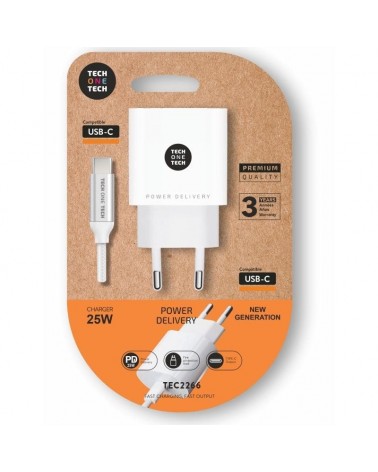 Cargador de pared tech one tech tec2266/ 1xusb tipo-c + cable usb tipo-c/ 3a/ blanco