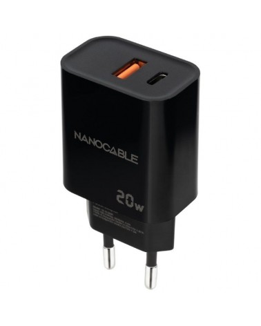 Cargador de pared nanocable 10.10.2008/ 1xusb/ 1xusb tipo-c/ 20w/ negro