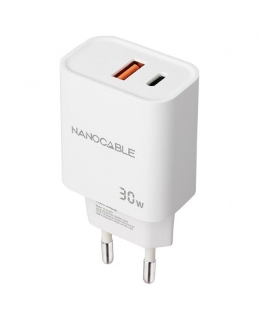 Cargador de pared nanocable 10.10.2011/ 1xusb/ 1xusb tipo-c/ 30w/ blanco