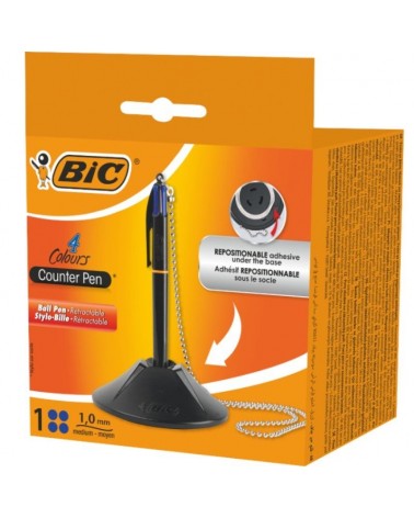 Bolígrafo de tinta de aceite retráctil bic 527507/ azul/ incluye base + cadena