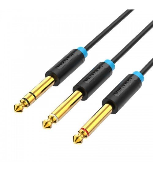 Cable estéreo vention batbh/ jack 6.35 macho - 2x jack 6.35 macho/ 2m/ negro