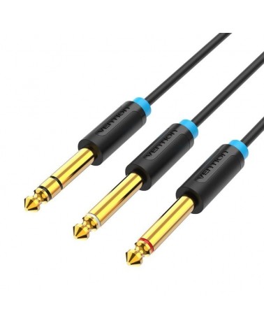 Cable estéreo vention batbh/ jack 6.35 macho - 2x jack 6.35 macho/ 2m/ negro